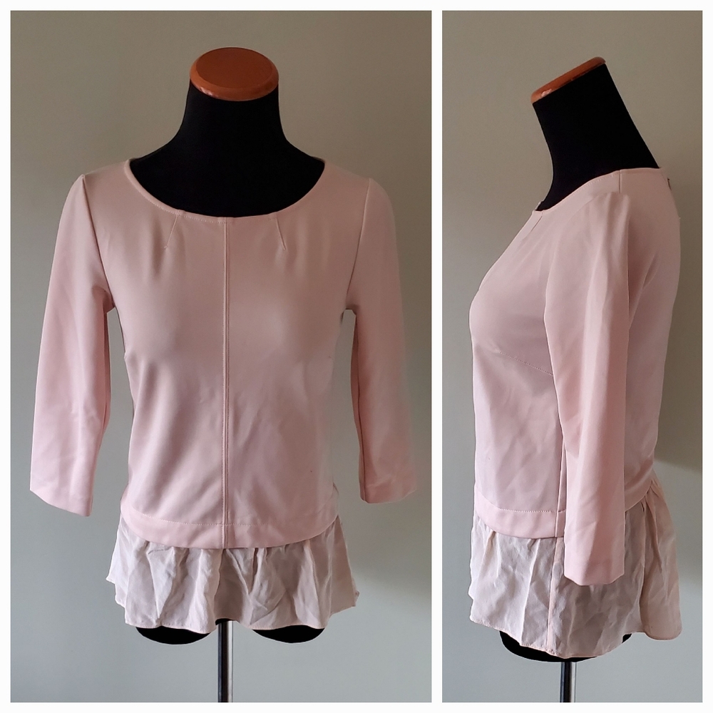 Club Monaco XS Soft Girl Romantic Contemporary Dainty Silk Trim Peplum Top - Picture 6 of 13